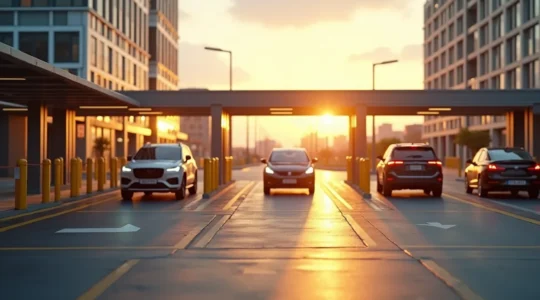 Illustration principale représentant l'entrée d'un parking événementiel avec fluidité des flux et signalisation accueillante